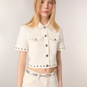Maje White Studded Short-Sleeve Jacket